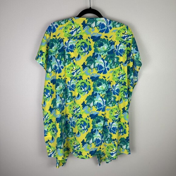 C Wonder Kimono Womens Medium Large Yellow Blue Green Floral Sheer Open Cardigan - Picture 7 of 7